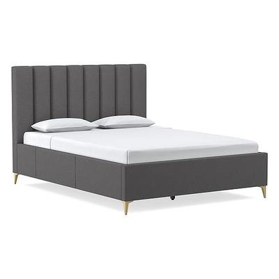 Emmett Vertical Tufting, Bed, Twin, Twill, Pewter, 5" Leg Light Bronze